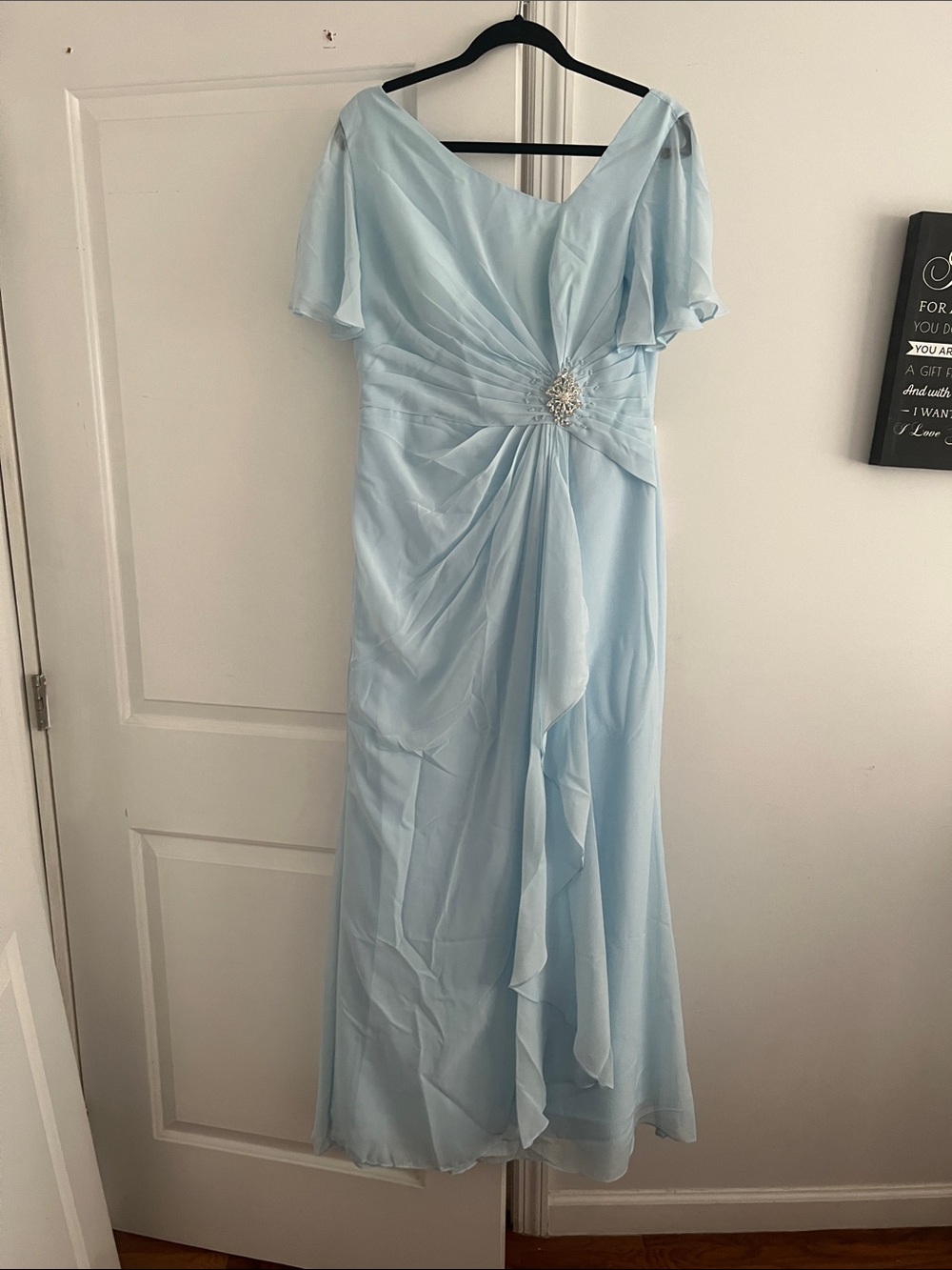 Light Blue Chiffon Evening Dress with Draped Waist